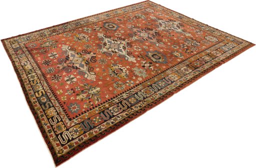Close-up detail of 1930s Antique Carpets rug from Germany showing Wool weave