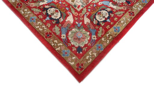 Backside of handmade 1930s Antique Carpets rug showing knot structure and weave density