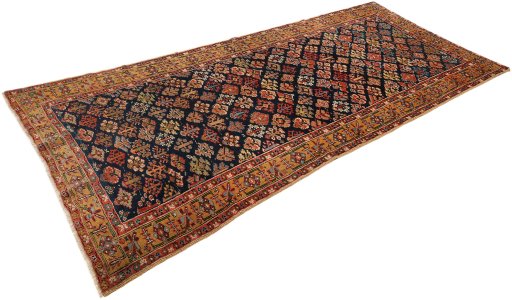 Corner detail of 1880s Antique Carpets rug showing border pattern and Wool pile
