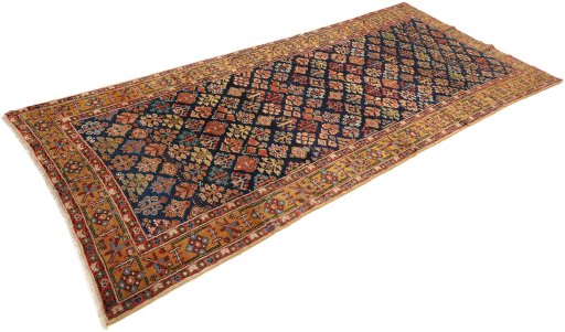 Close-up detail of 1880s Antique Carpets rug from Iran / Persia showing Wool weave