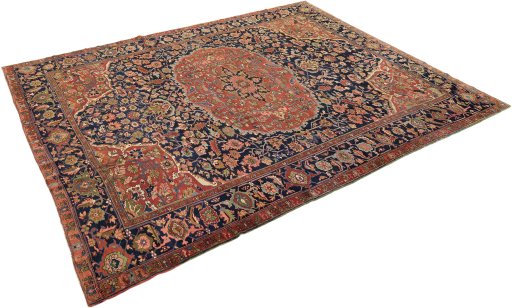 Corner detail of 1900s Antique Carpets rug showing border pattern and Wool pile