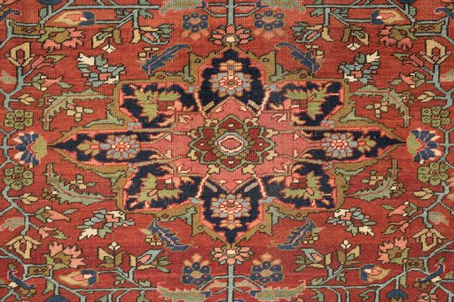 Close-up detail of 1900s Antique Carpets rug from Iran / Persia showing Wool weave