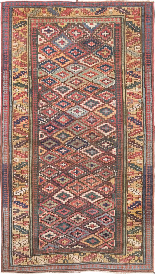 Full view of 1880s Antique Carpets rug from Iran / Persia, 225 × 130 cm in Multi Color tones