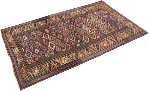Corner detail of 1880s Antique Carpets rug showing border pattern and Wool pile