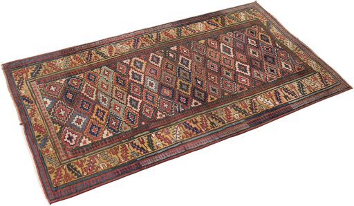 Close-up detail of 1880s Antique Carpets rug from Iran / Persia showing Wool weave