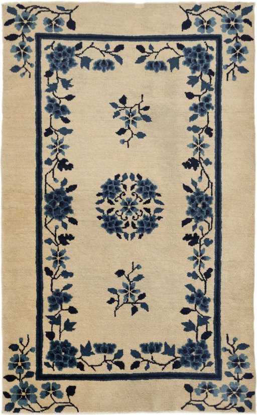 Full view of 1900s Antique Carpets rug from China, 148 × 90 cm in Cream tones