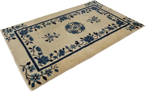 Corner detail of 1900s Antique Carpets rug showing border pattern and Wool pile