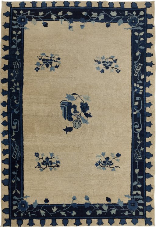 Full view of 1900s Antique Carpets rug from China, 175 × 122 cm in Cream tones