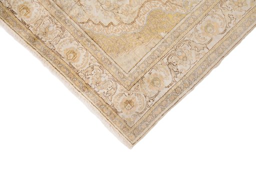 Backside of handmade 1920s Antique Carpets rug showing knot structure and weave density
