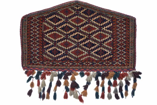 Full view of 1920s Antique Carpets rug from Uzbekistan, 114 × 71 cm in Multi Color tones
