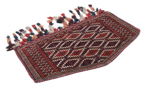 Close-up detail of 1920s Antique Carpets rug from Uzbekistan showing Wool weave