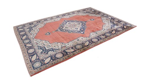 Corner detail of 1910s Antique Carpets rug showing border pattern and Wool pile