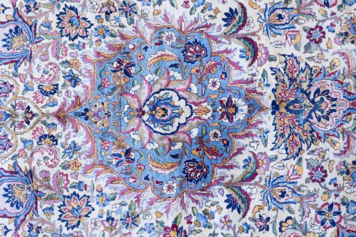 Close-up detail of 1920s Antique Carpets rug from Iran / Persia showing Wool weave