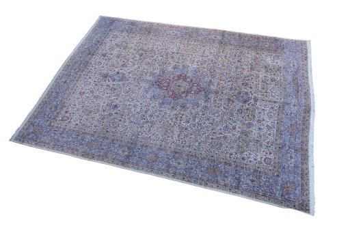 Close-up detail of 1920s Antique Carpets rug from Iran / Persia showing Wool weave