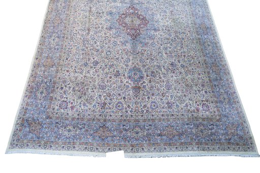 Backside of handmade 1920s Antique Carpets rug showing knot structure and weave density