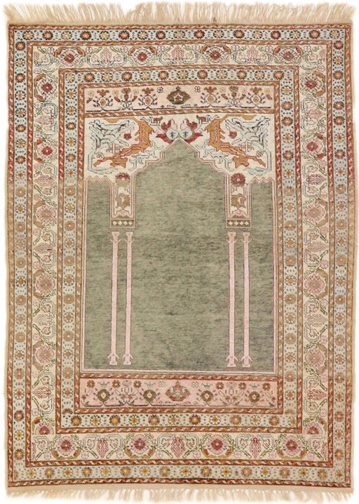 Full view of 1900s Antique Carpets rug from Turkey, 152 × 114 cm in Green tones
