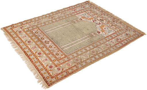 Corner detail of 1900s Antique Carpets rug showing border pattern and Silk pile