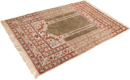 Close-up detail of 1900s Antique Carpets rug from Turkey showing Silk weave