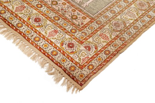 Backside of handmade 1900s Antique Carpets rug showing knot structure and weave density