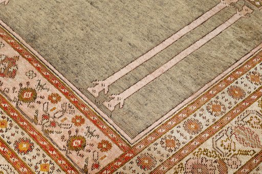Close-up detail of 1900s Antique Carpets rug from Turkey showing Silk weave