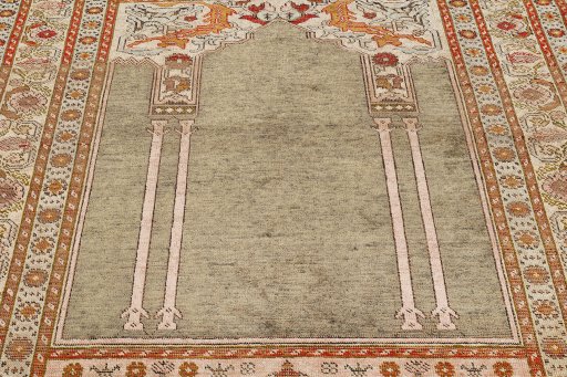 Full view of 1900s Antique Carpets rug from Turkey, 152 × 114 cm in Green tones