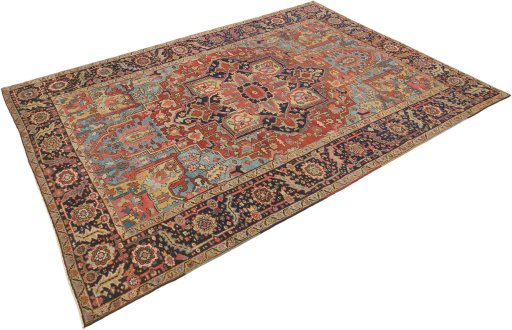 Close-up detail of 1920s Antique Carpets rug from Iran / Persia showing Wool weave