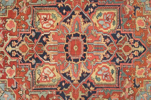 Close-up detail of 1920s Antique Carpets rug from Iran / Persia showing Wool weave