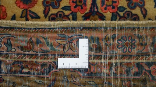 Close-up detail of 1920s Antique Carpets rug from Iran / Persia showing Wool weave