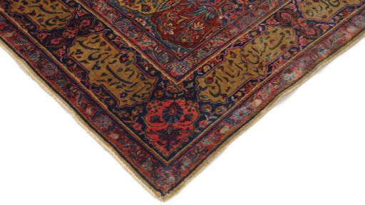 Backside of handmade 1920s Antique Carpets rug showing knot structure and weave density