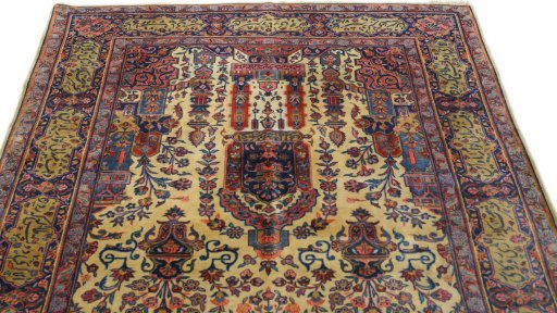 Close-up detail of 1920s Antique Carpets rug from Iran / Persia showing Wool weave