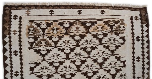 Close-up detail of 1920s Kilim Antique rug from Iran / Persia showing Wool weave