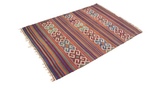 Close-up detail of New Kilim Antique rug from Iran / Persia showing Wool weave