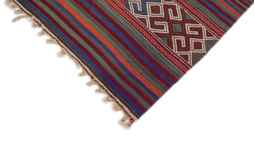 Backside of handmade New Kilim Antique rug showing knot structure and weave density