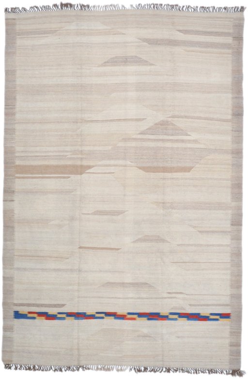 Full view of New Kilim Antique rug from Iran / Persia, 323 × 216 cm in Beige tones