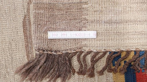 Full view of New Kilim Antique rug from Iran / Persia, 323 × 216 cm in Beige tones