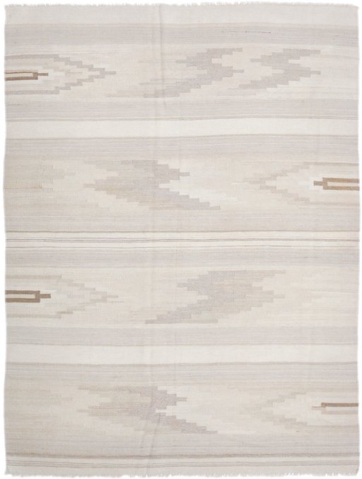 Full view of 1950s Kilim Antique rug from Iran / Persia, 241 × 175 cm in Gray tones