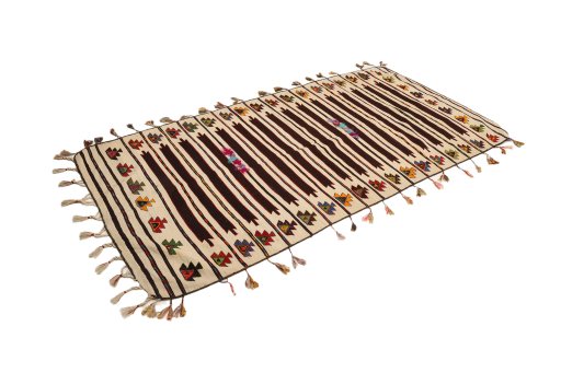 Close-up detail of 1900s Kilim Antique rug from Turkey showing Wool weave