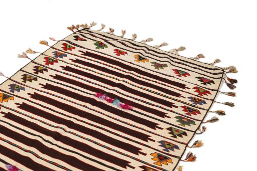 Surface texture of 1900s Kilim Antique rug with natural Wool and intricate pattern