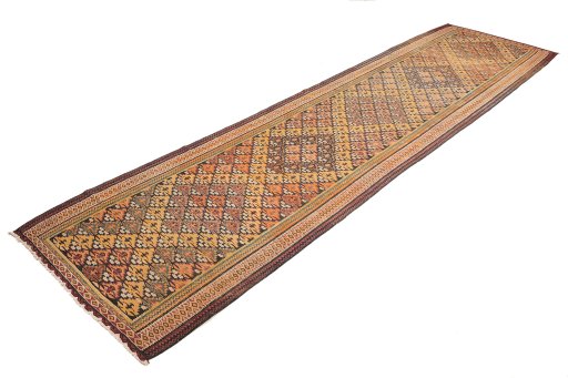 Close-up detail of 1920s Kilim Antique rug from Iran / Persia showing Wool weave