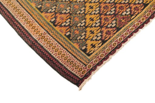 Surface texture of 1920s Kilim Antique rug with natural Wool and intricate pattern