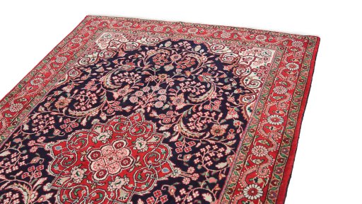 Surface texture of 1950s Semi-antique Carpets rug with natural Wool and intricate pattern