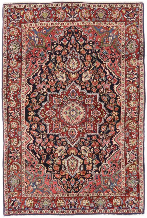 Full view of 1950s Semi-antique Carpets rug from Iran / Persia, 155 × 104 cm in Black tones