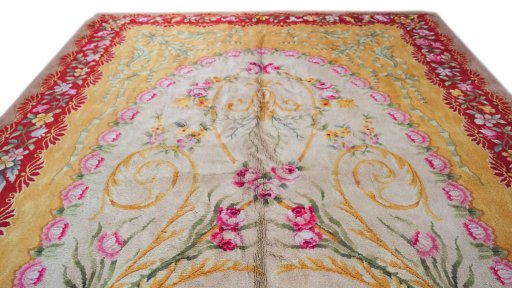 Surface texture of 1970s Semi-antique Carpets rug with natural Wool and intricate pattern