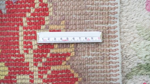 Full view of 1970s Semi-antique Carpets rug from Spain, 800 × 330 cm in Yellow tones