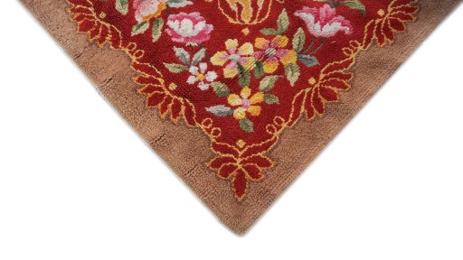 Backside of handmade 1970s Semi-antique Carpets rug showing knot structure and weave density