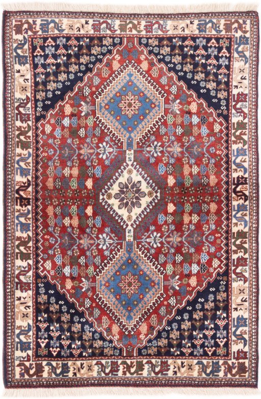 Full view of 1955s Semi-antique Carpets rug from Iran / Persia, 145 × 100 cm in Red tones