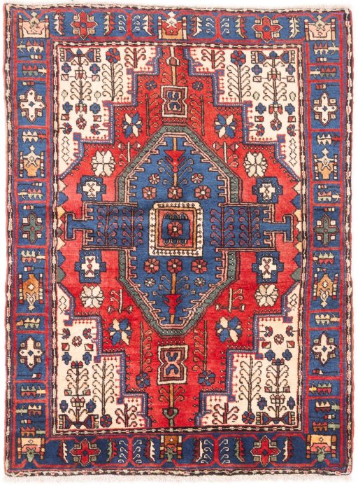 Full view of 1970s Semi-antique Carpets rug from Iran / Persia, 157 × 113 cm in Red tones