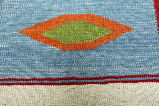 Backside of handmade New Kilim Sofre rug showing knot structure and weave density