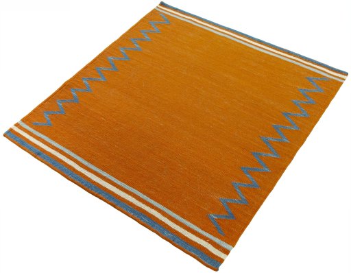 Corner detail of New Kilim Sofre rug showing border pattern and Wool pile