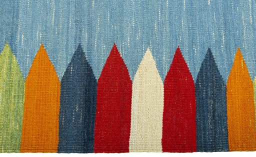Close-up detail of New Kilim Sofre rug from Turkey showing Wool weave